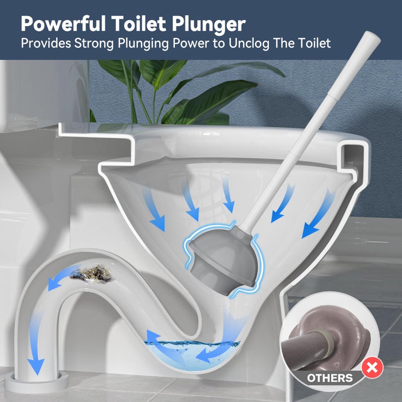 TRENTI Toilet Plunger with Holder, Plunger with Holder for 5.3-inch Toilet Drain, Plungers for Bathroom with Holder, Toilet Plunger Heavy Duty (2, White) - Image 2